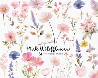 Wildflower Clipart, Flowers clipart, 50 png files with Transparent Background, Spring Clipart, Garden Clipart, floral INSTANT DOWNLOAD