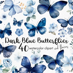 Clipart de borboleta azul, clipart de flores 40 arquivos png com fundo transparente, clipart de primavera, clipart de jardim, floral DOWNLOAD INSTANTÂNEO