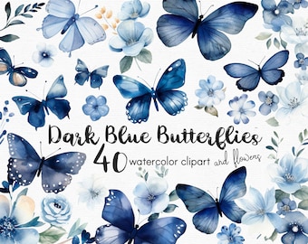 Blå fjäril Clipart, blommor clipart 40 png-filer med transparent bakgrund, vår Clipart, trädgård Clipart, blommor DIREKT NEDLADDNING