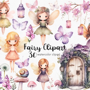 Clipart papillon, clipart fleurs jardin féerique, 30 fichiers png avec fond Transparent, champignon rose, floral TÉLÉCHARGEMENT IMMÉDIAT