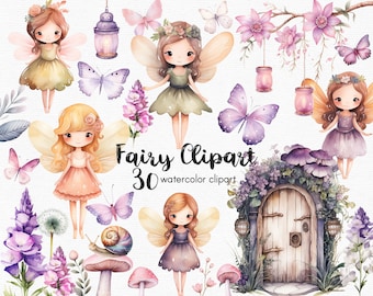 Schmetterling Clipart, Feengarten Clipart, Blumen Clipart, 30 Png-Dateien mit transparentem Hintergrund, rosa Pilz, INSTANT DOWNLOAD