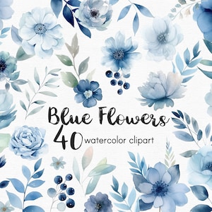 Blumen Clipart, Blumen Clipart, 40 Png-Dateien mit transparentem Hintergrund, blaue Blumen Clip Art, INSTANT DOWNLOAD