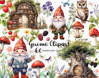 Gnome clipart, mushroom clipart, Tree House 60 png files with Transparent Background, INSTANT DOWNLOAD