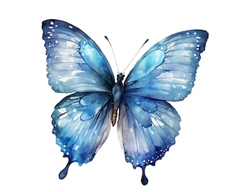 Blue Butterfly Clipart PNG, 10 png files with Transparent Background, INSTANT DOWNLOAD