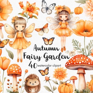 Clipart de borboleta, clipart de flores de jardim de fadas, 40 arquivos png com fundo transparente, cogumelo, floral DOWNLOAD INSTANTÂNEO