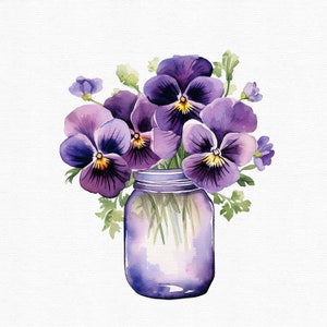 Akvarell penséer Clipart: 45 lila blommor PNG-filer (direkt nedladdning) bild 5