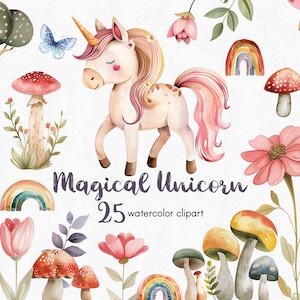Einhorn Clipart, magisches Einhorn Garten Clipart, 25 Png Dateien, transparenter Hintergrund, INSTANT DOWNLOAD