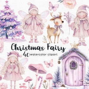 Rosa Fee Clipart, Weihnachten Feen Garten Clipart, 40 Dateien mit transparentem Hintergrund, rosa Pilz, INSTANT DOWNLOAD