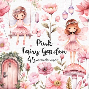 Clipart farfalla, Clipart giardino delle fate, Clipart fiori, 45 file png con sfondo trasparente, Fungo rosa, floreale DOWNLOAD IMMEDIATO