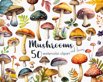 Mushroom Clipart,  magic mushrooms clipart, 50 png files with Transparent Background, Clipart Bundle, INSTANT DOWNLOAD