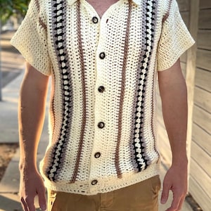 Chappelle Shirt Crochet Pattern - Men's Retro Vertical Striped Polo | (XS-5X) 9 sizes | Digital PDF Download