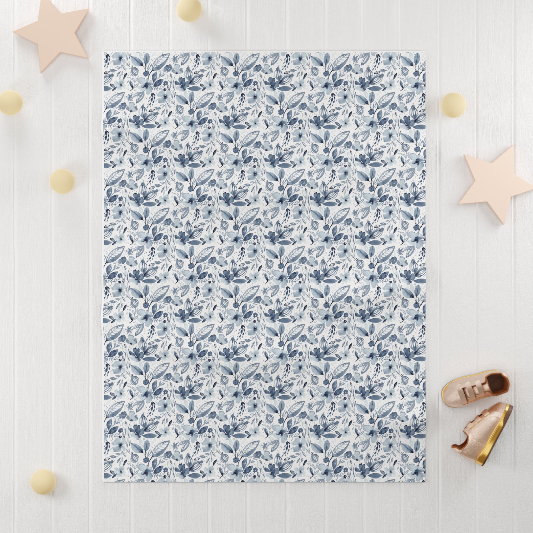 Blue Floral Soft Fleece Baby Blanket Etsy