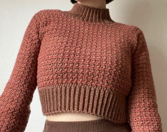 Crochet Sweater Pattern: Retro Cropped Mock Neck (PDF Pattern, English, Made to Measure)