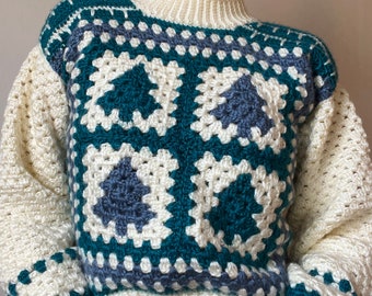 Christmas Granny Square Crochet Sweater PDF Pattern (English), Snowed In Pullover Crochet Sweater Pattern, Christmas Crochet Jumper Pattern