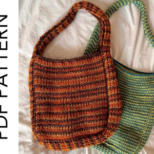 Beginner-friendly tunisian crochet striped color-work bag PDF pattern. Tunisian Knit stitch crochet bag PDF pattern. Perfect crochet bag pattern to use up yarn scraps.