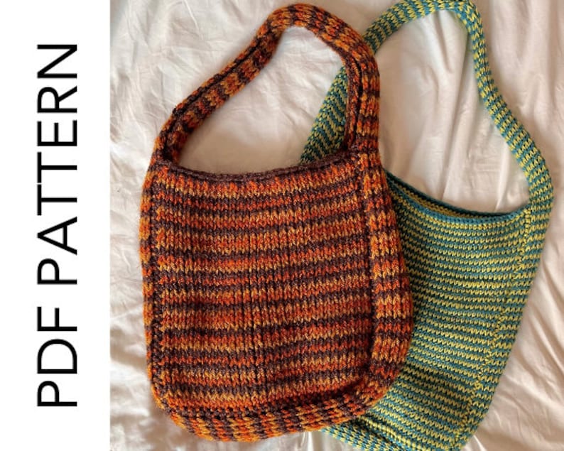 Beginner-friendly tunisian crochet striped color-work bag PDF pattern. Tunisian Knit stitch crochet bag PDF pattern. Perfect crochet bag pattern to use up yarn scraps.