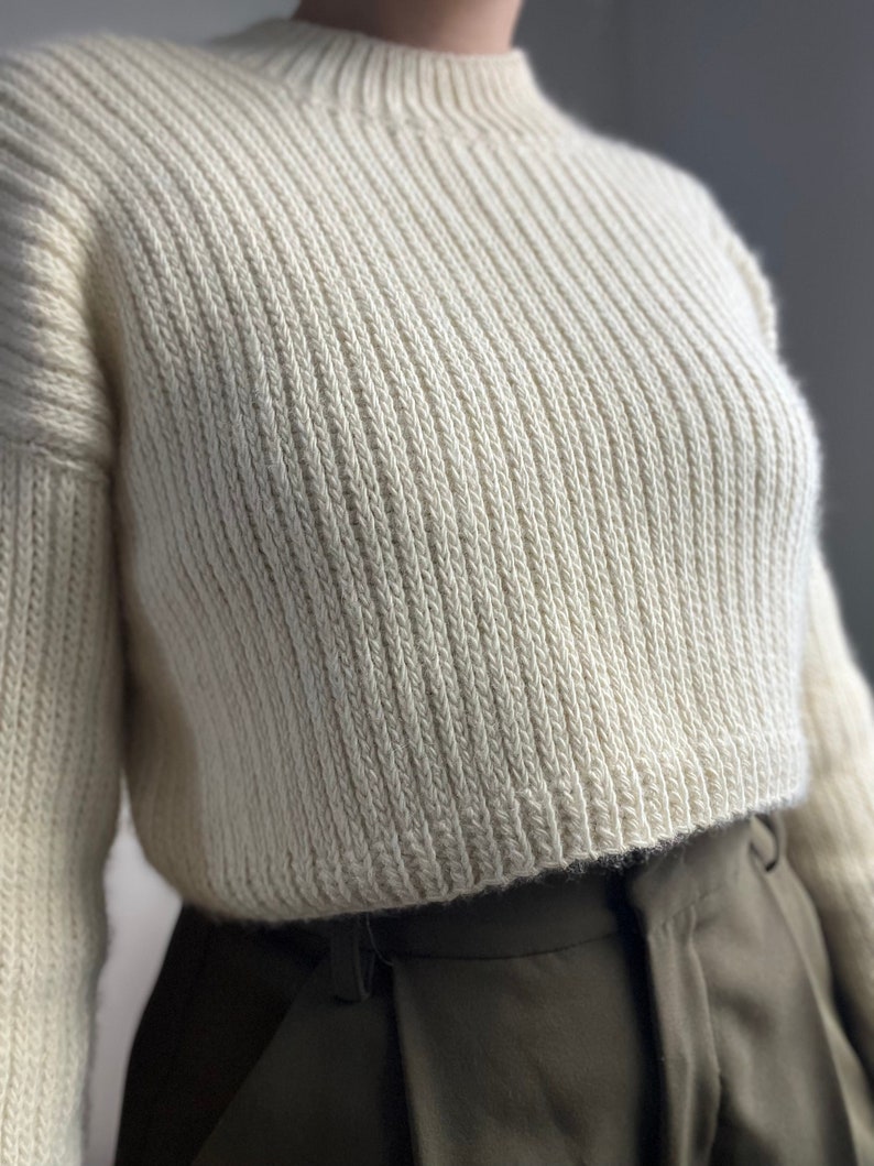 Beginner-friendly mock knit crochet sweater pattern. Chic, modern crochet sweater with knit-like stitches and mock turtleneck. Size inclusive, cropped crochet pattern ranging in sizes XS-5X