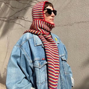Tunisian Crochet Hood Pattern | Knit Look Scoodie PDF (English) | Hooded Scarf Crochet | Colorwork Winter Accessory| Huddle Up Hood