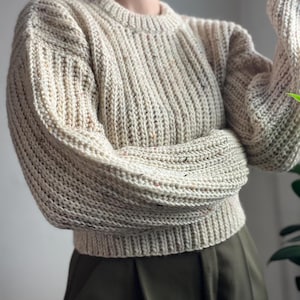 Beginner friendly mock knit fisherman style crochet sweater, size inclusive, includes video tutorials and detailed written instructions