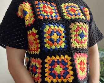 Granny Square Crochet Top Pattern (English): Stash Buster Pullover (PDF Download, XS-5X Size Inclusive)