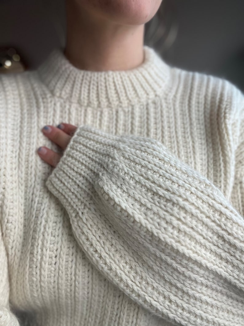 Vintage-inspired beginner-friendly crochet sweater pattern PDF. Uses mock-knit stitches to give a timeless chic look.