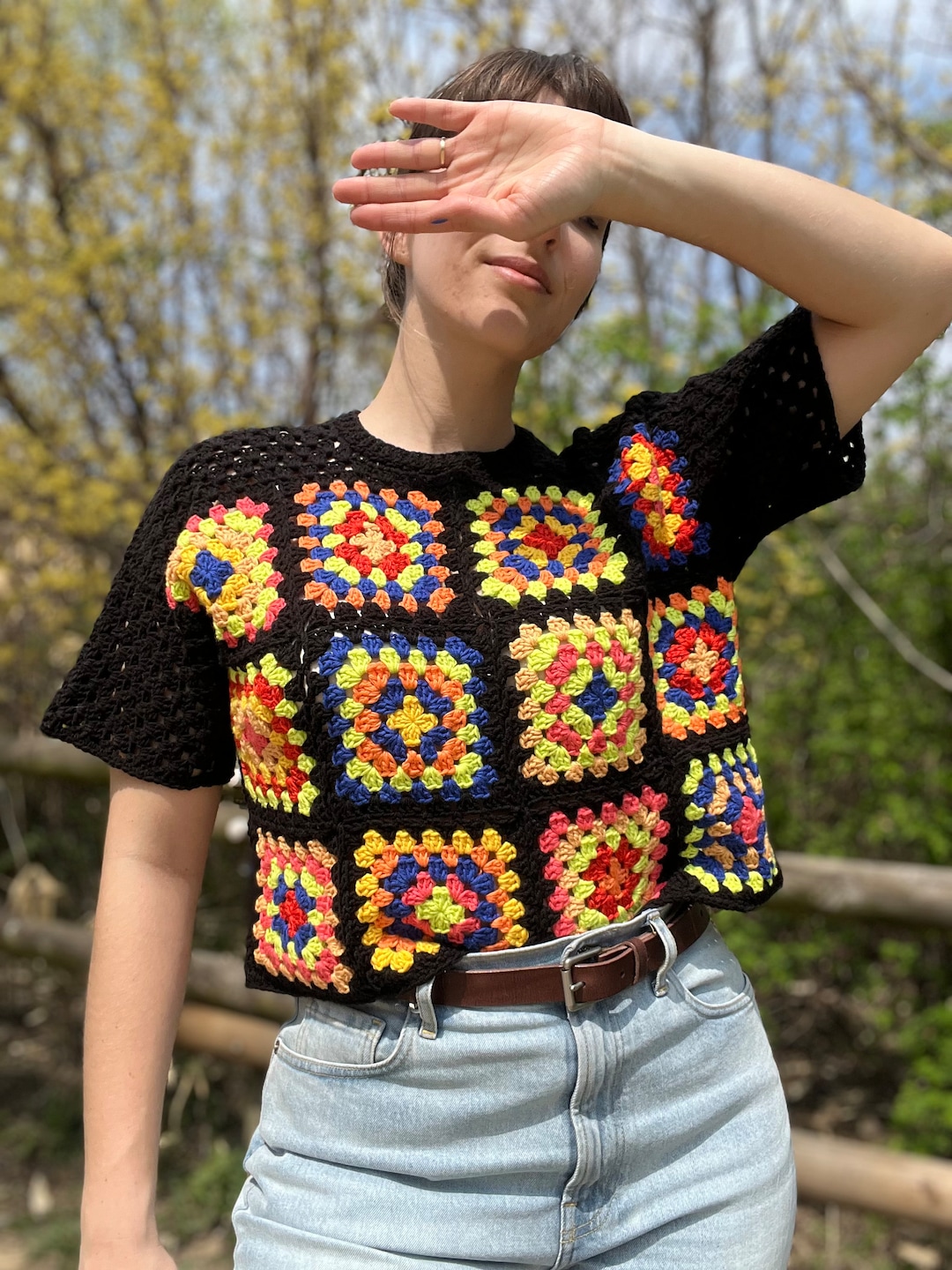 over print Crochet knitting Shirts XLサイズ over print Crochet knitting Shirts XLサイズ