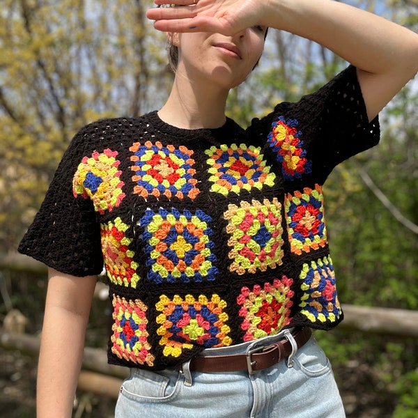 Granny Square Crochet Top PDF Pattern (English), I Made This Pullover, Easy Spring and Summer Granny Square Crochet Top, Size Inclusive