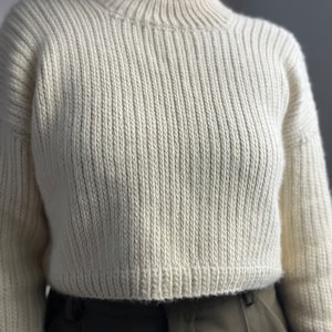 Beginner-friendly mock knit crochet sweater pattern. Chic, modern crochet sweater with knit-like stitches and mock turtleneck. Size inclusive, cropped crochet pattern ranging in sizes XS-5X