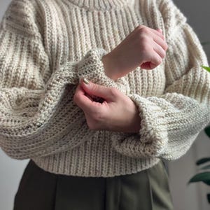 Beginner friendly mock knit fisherman style crochet sweater, size inclusive, includes video tutorials and detailed written instructions