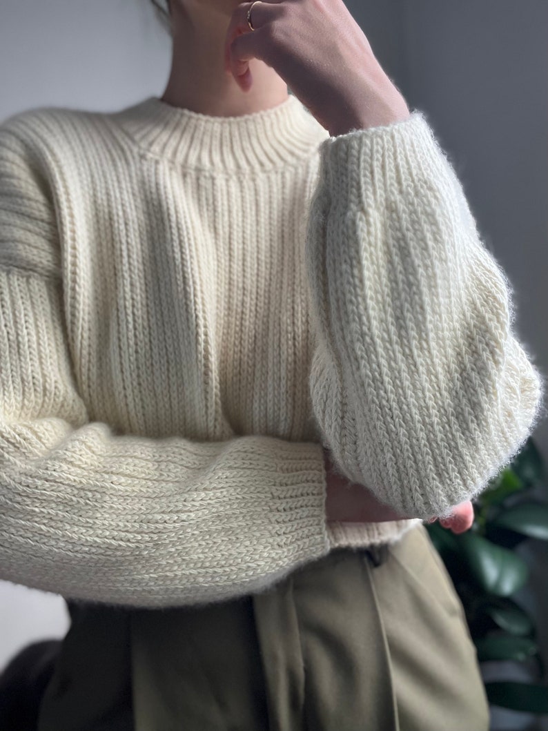 Beginner-friendly mock knit crochet sweater pattern. Chic, modern crochet sweater with knit-like stitches and mock turtleneck. Size inclusive, cropped crochet pattern ranging in sizes XS-5X