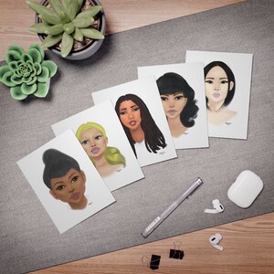 HeatherOnia Multi-Design Greeting Cards (5-Pack), Art numérique, art du portrait, toute occasion, cartes vierges, cadeaux pour les amateurs d'art, multiethnique
