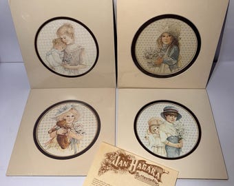 Jan Hagara Art Prints Matted Set Victorian Children Doll Teddy Grannycore Decor