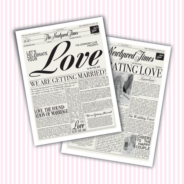 The Newspaper Prop bundle, 3 wedding newspapers used for engagment photoshoot, morning of the wedding, wedding decorations for bridal shower