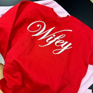 Red Wifey Crewneck gift ideas for brides, newly engagement for bridal shower, bachelorette, holiday season, Christmas, engaged gift for her