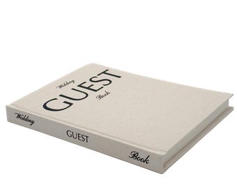 Linen Wedding Guest Book with black text