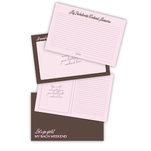May include: A brown and pink printable journal with the text "My Bachelorette Weekend Memories" and "Let's go girls! MY BACH WEEKEND".
