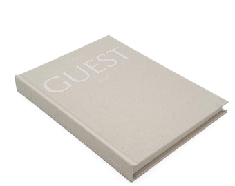 Linen Wedding Guest Book with white text