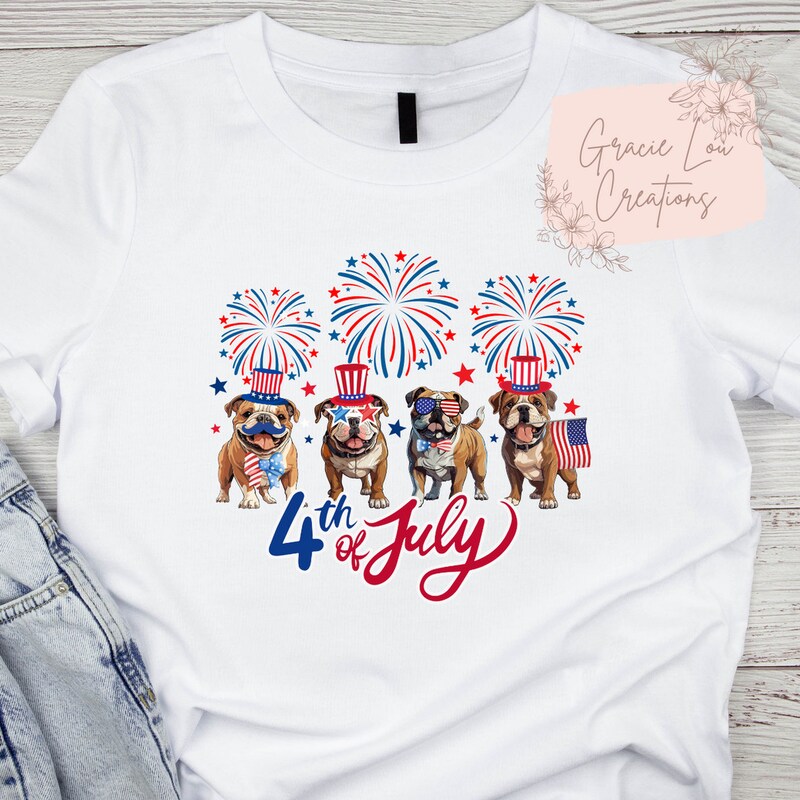 4th of July Male English Bulldog Women's Tee | Red & White Colored main image 0