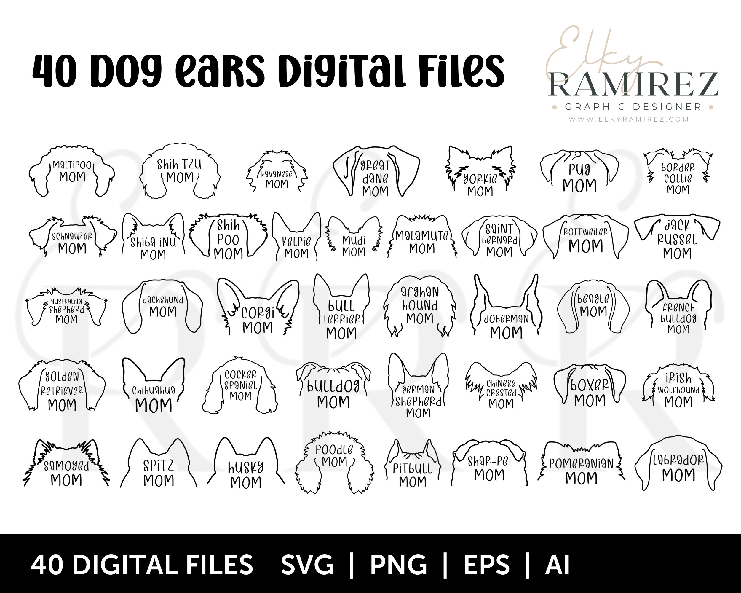 Dog Ears Svg Bundle, Dog Breeds Svg, Dog Ears Svg, Tattoo Design Svg