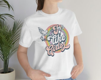 J'aime les filles lesbiennes Tshirt pour LGBTQ Pride unisexe Lesiban Pride Retro Pride Tshirt