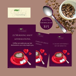 Positieve ochtendmantra's, ochtendbevestigingen, 25 digitale downloadkaarten met koffiethema, stemmingsbooster, verbeterde geestelijke gezondheid, soulkoffie.