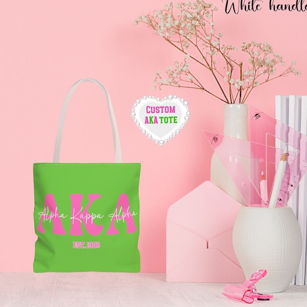 Custom AKA Gifts, AKA Paraphernalia, AKA1908 Gifts, Pink and Green Tote Bag, Alpha Kappa Alpha, Black Sorority Gifts, Gifts For Soror, HBCU