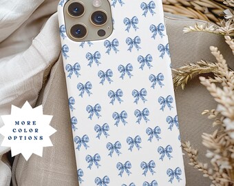 Blue Preppy Bow Phone Cases Coquette Chinoiserie Ribbon Phone Covers Cute Teen Birthday Gifts iPhone 17 16 Pro Samsung S25 S24 Google Pixel