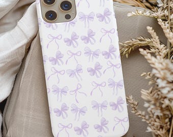 Funda para teléfono con lazo morado: estilo preppy coqueto para iPhone 17+, Samsung 25 y Google Pixel.