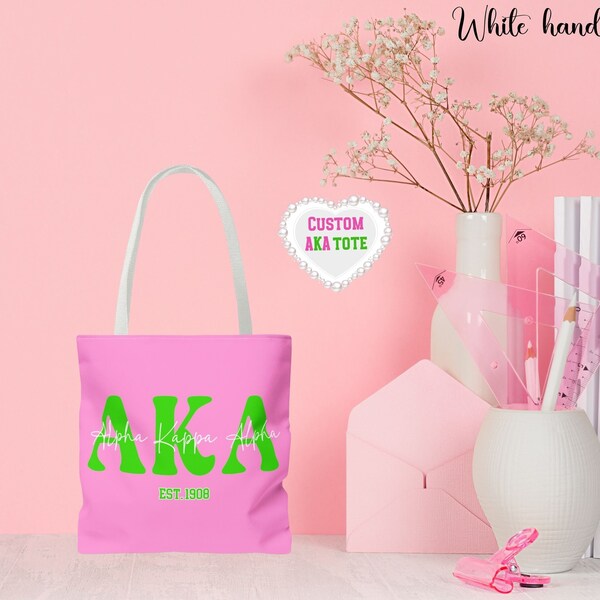 AKA Paraphernalia, AKA 1908 Gifts, Personalized AKA Gifts, Aka Gift Idea, Pink and Green Tote Bags, Alpha Kappa Alpha, Black Sorority Gifts