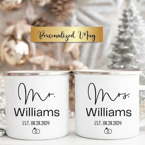 Personalized Future Mr and Mrs Cup Newlyweds Camping Mug His and Hers Engagement Gifts Unique Wedding Gifts Bride to Be Christmas Gifts
