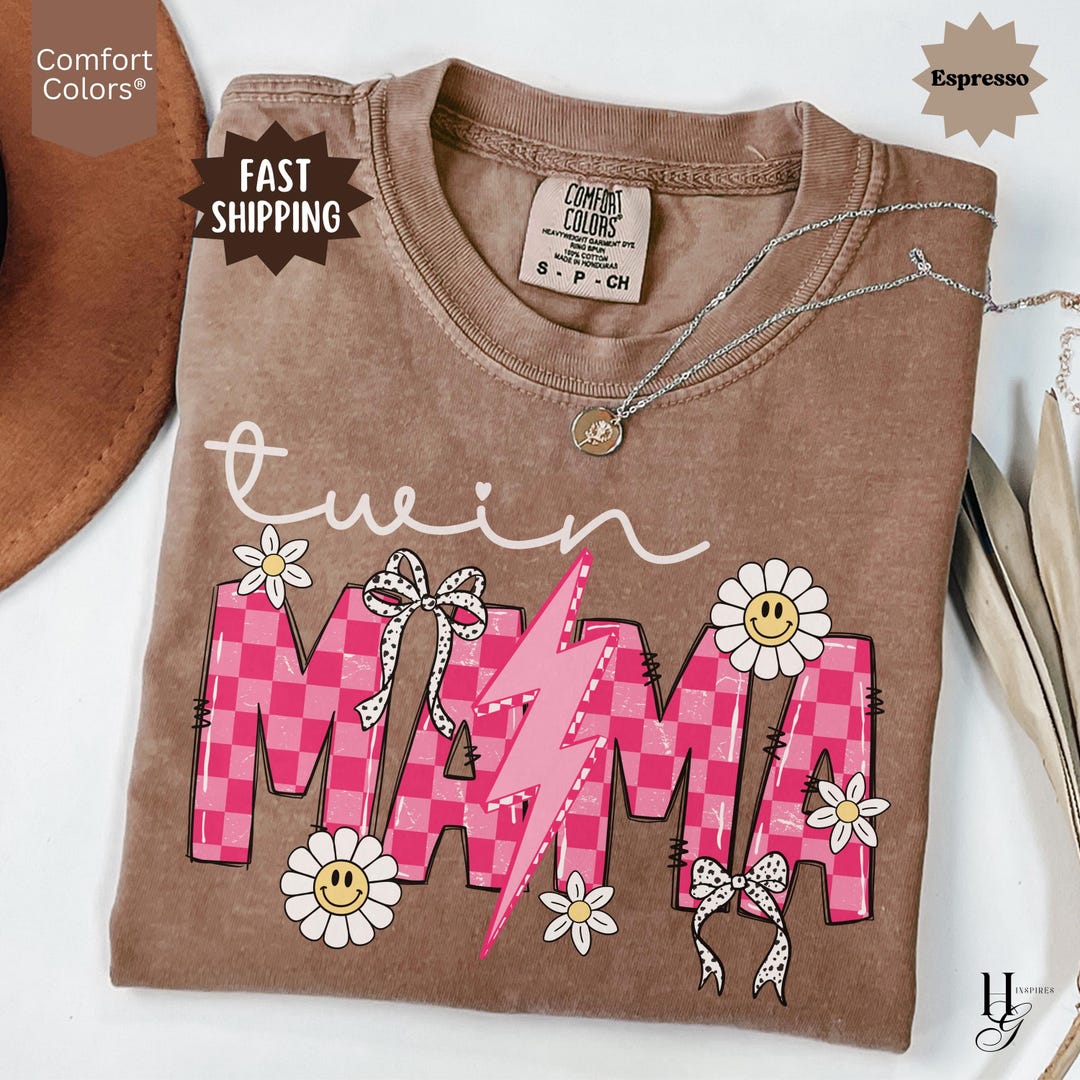 Twin Mama Comfort Colors® Shirt Coquette Twin Mama T Shirt Pink ...