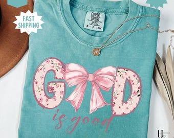 Camiseta Dios es bueno Regalo para el Día de la Madre Piadosa Floral Cristianismo Ropa Preppy Lazo Amantes de la Iglesia Mamá Religiosa Versículo Bíblico Camiseta Comfort Colors®