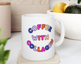 Kaffee mit Collagen, Keramikkaffeetasse, Geschenk für sie, süßes Geschenk, bunte Tasse, bunte Tasse