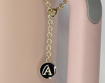 Black & Gold Initial Tumbler Charm: Personalized Cup Accessory